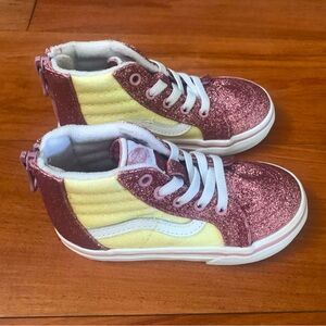 Vans Toddler size 6.5 - sk8-hi zip pink/yellow glitter high top shoes